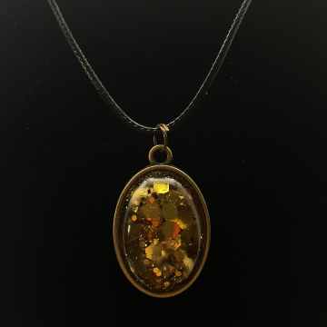 Collier cabochon petit ovale paillettes dorées