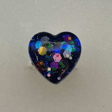 Bague petit cœur multicolore pailleté