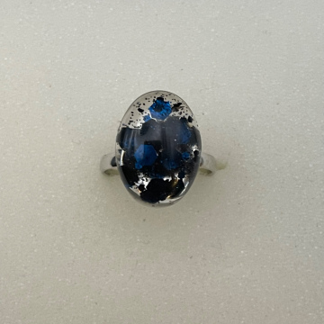 Bague petit ovale pailleté bleu nuit