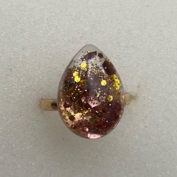Bague petite goutte paillettes or rose marrons et dorées