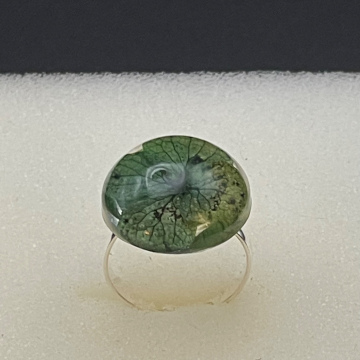 Bague ronde fleur bleue/verte