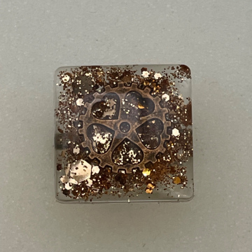 Bague carrée paillettes et engrenage cuivre