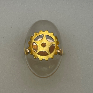 Bague grand ovale engrenage doré
