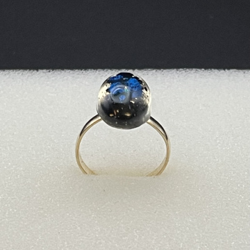 Bague petit ovale pailleté bleu vert et argent