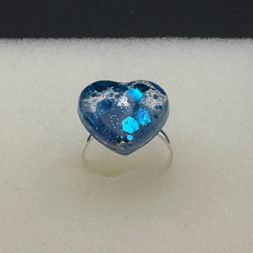 Bague petit coeur bleu pailleté