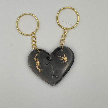 Porte-clefs amitié coeur noirs et dorés