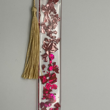 Marque-page feuilles métallisées roses