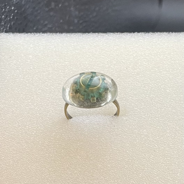 Bague ovale engrenage vert et bronze